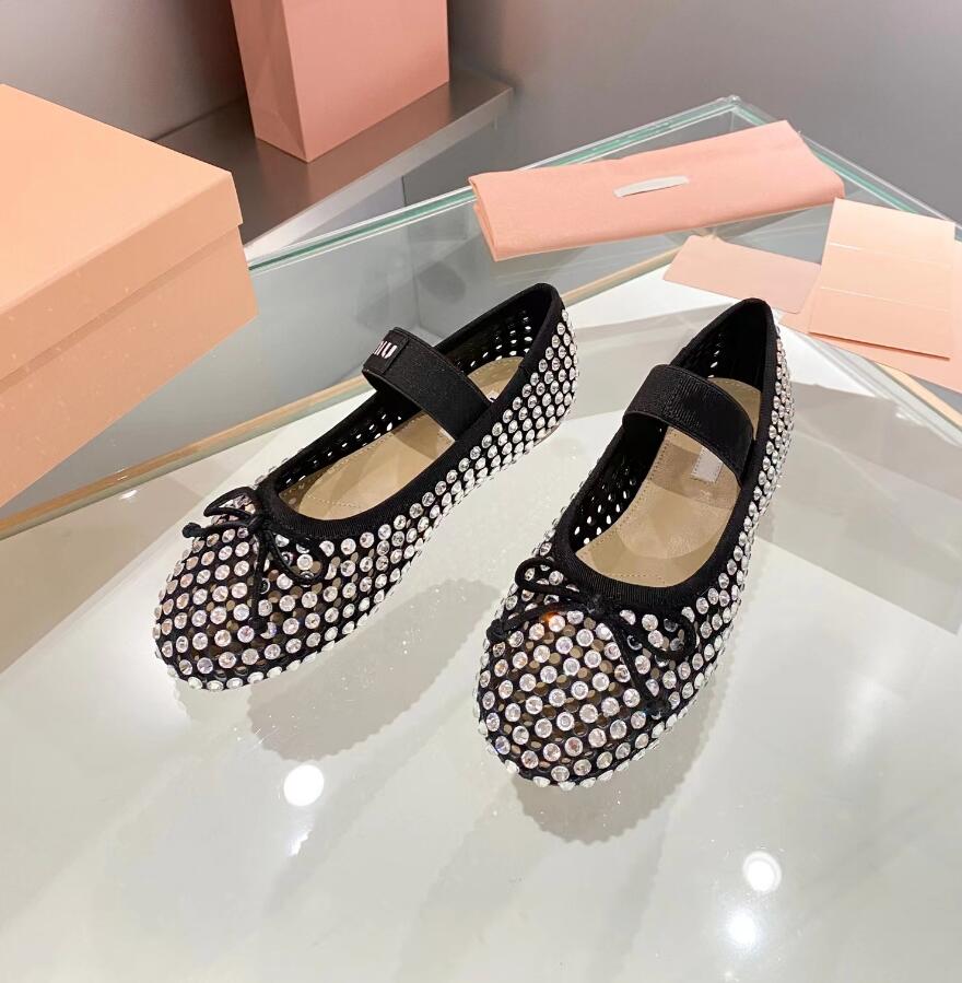 ballet shoe women's Dress Shoes crystal casual flats shoe silk leather Designer ballet shoes bowknot high-heeled shoes classic Luxury women