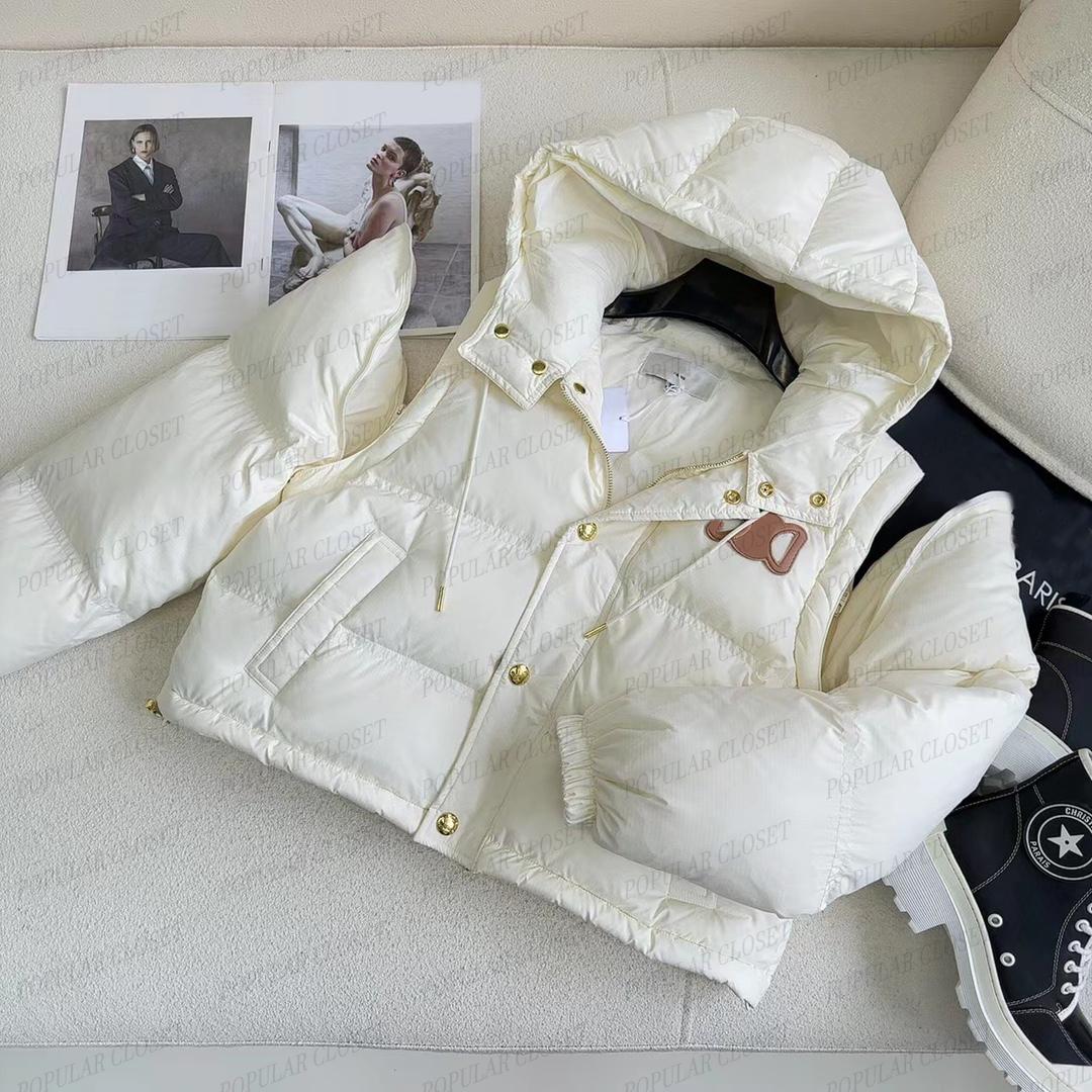 Women Sleeve Removable Short Down Jackets Winter Designer Coat Parka Embroidery Letter Super Thick Hooded Outerwear Waistcoat Downs SML