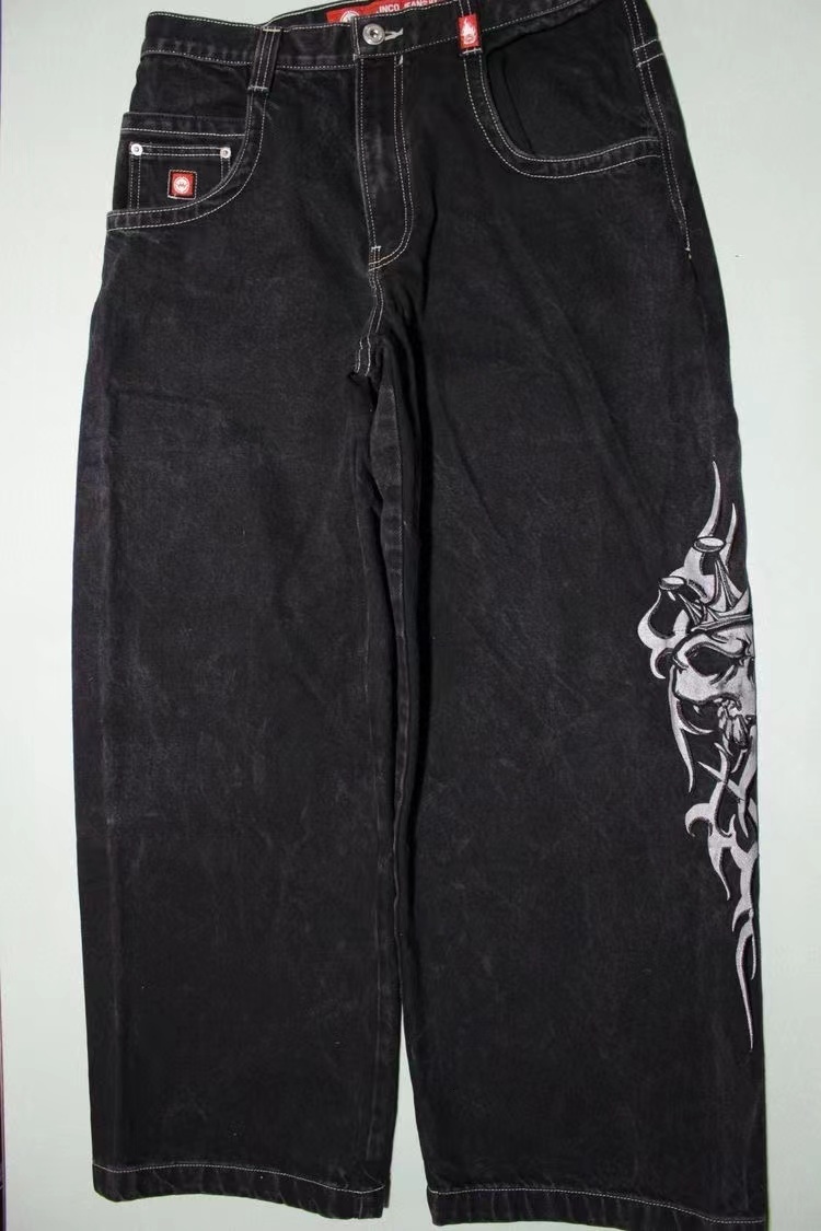 Men's Jeans Y2k Jeans Harajuku Hip Hop Skull Graphic Oversized Baggy Jeans Black Denim Pants Men Women Gothic Wide Trousers Streetwear 230920