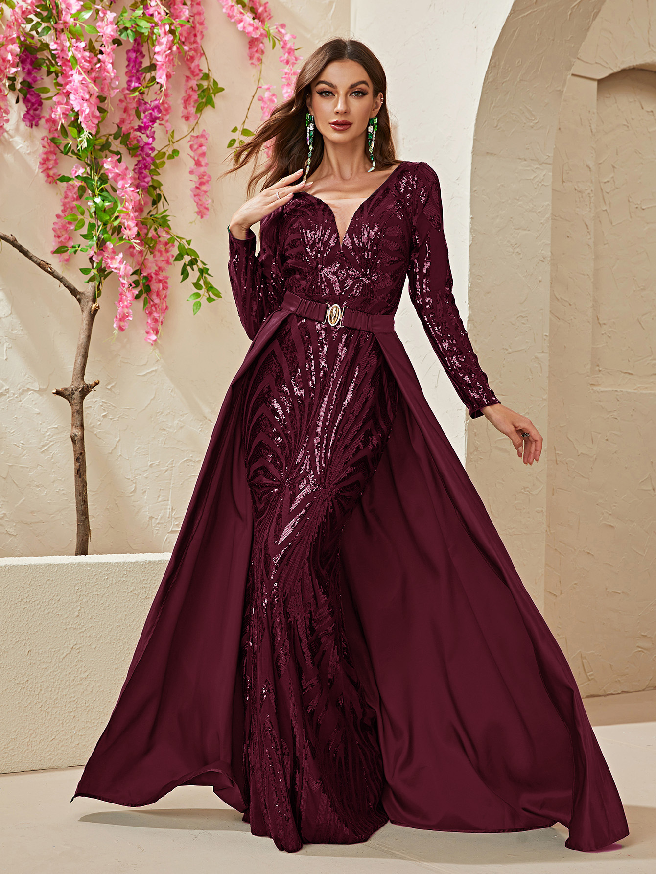 Mermaid Arabic Long sleeve Mother of Bride Dress Luxury shiny Sequins Middle East Prom Formal Party Prom Gowns blingbling Sheer Neck Appliques Se-image-904907355