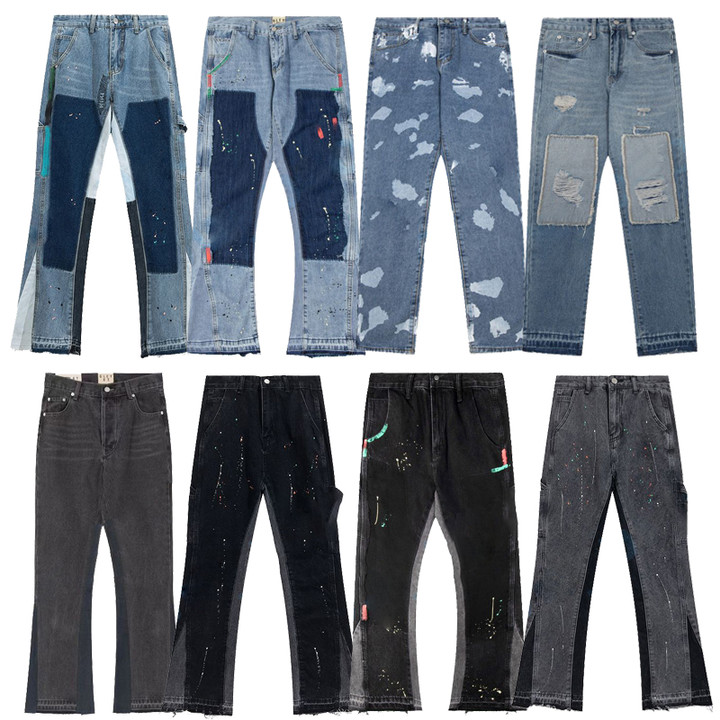 Men&#039;s Jeans 2023 Mens Designers Hip Hop Spliced Flared Distressed Ripped Slim Fit Motorcycle Biker Denim Trousers Mans Streetwear Washed Pan-image-904727403