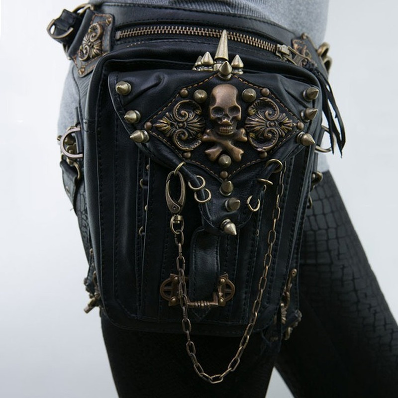 Sacs de taille Norbinus Cuir Rivet Femmes Drop Leg Sac Steampunk Rétro Rock Ceinture Hommes Moto Bandoulière Épaule Téléphone Pochette 230920