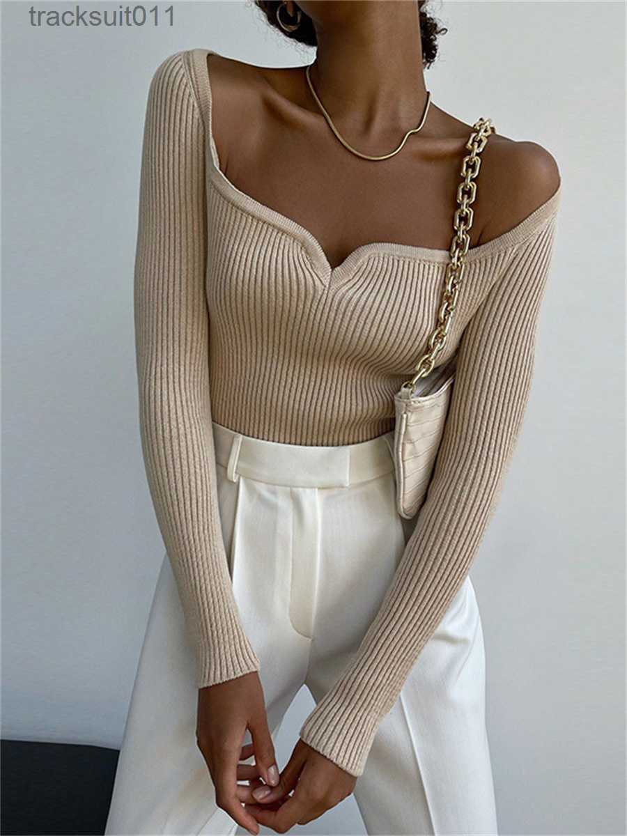 Women's Sweaters wsevypo Chic Autumn Knitted Ribbed Sweaters Casual Women Long Sleeve Sweetheart Neck Slim Pullover Tops Office Lady Jumpers-image-904817663