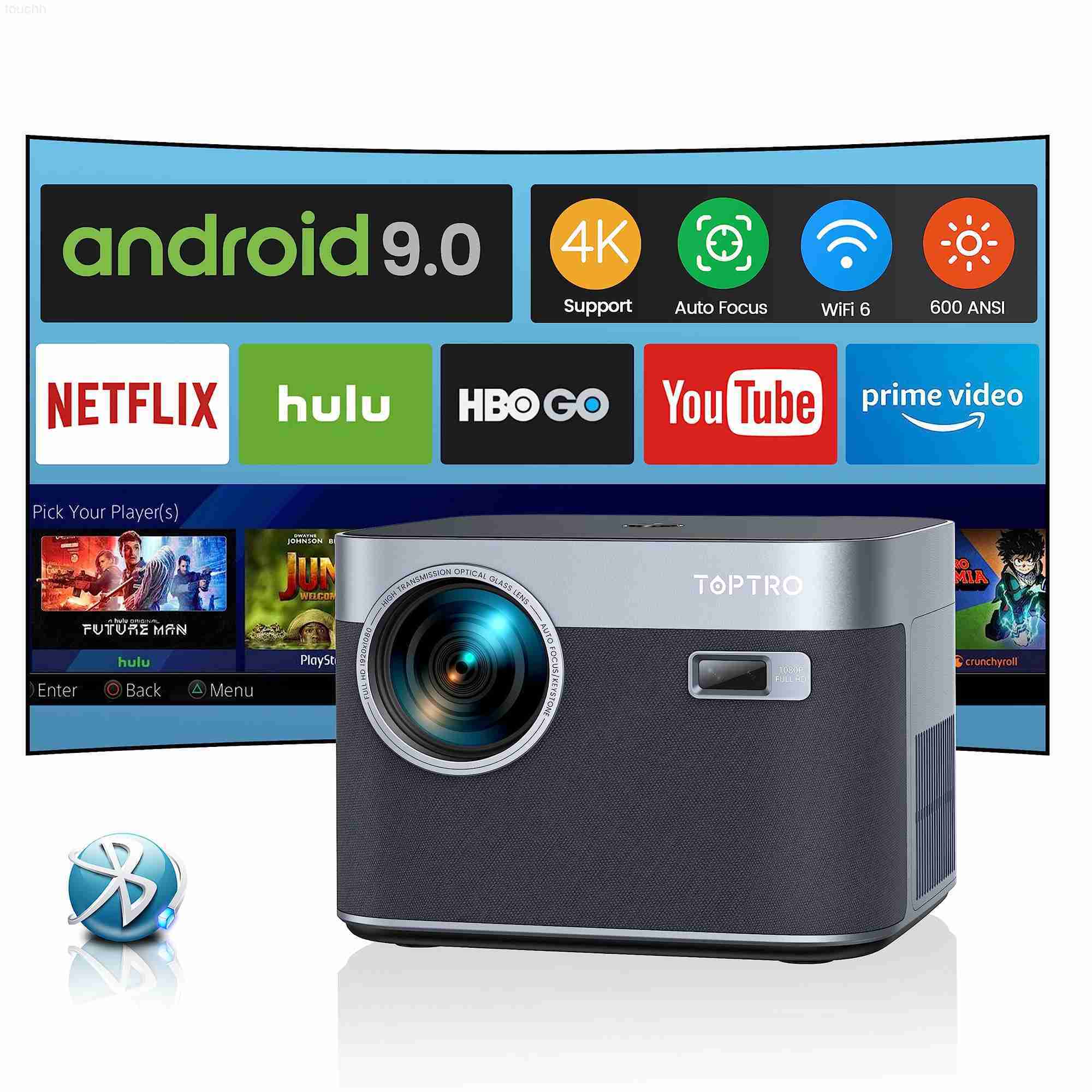 Projectors TOPTRO X7 Projector 4K Android 9.0 16000 Lumens native 1080P WiFi6 Bluetooth Projector Auto Focus/Keystone Outdoor Home Theater L23092-image-905365666