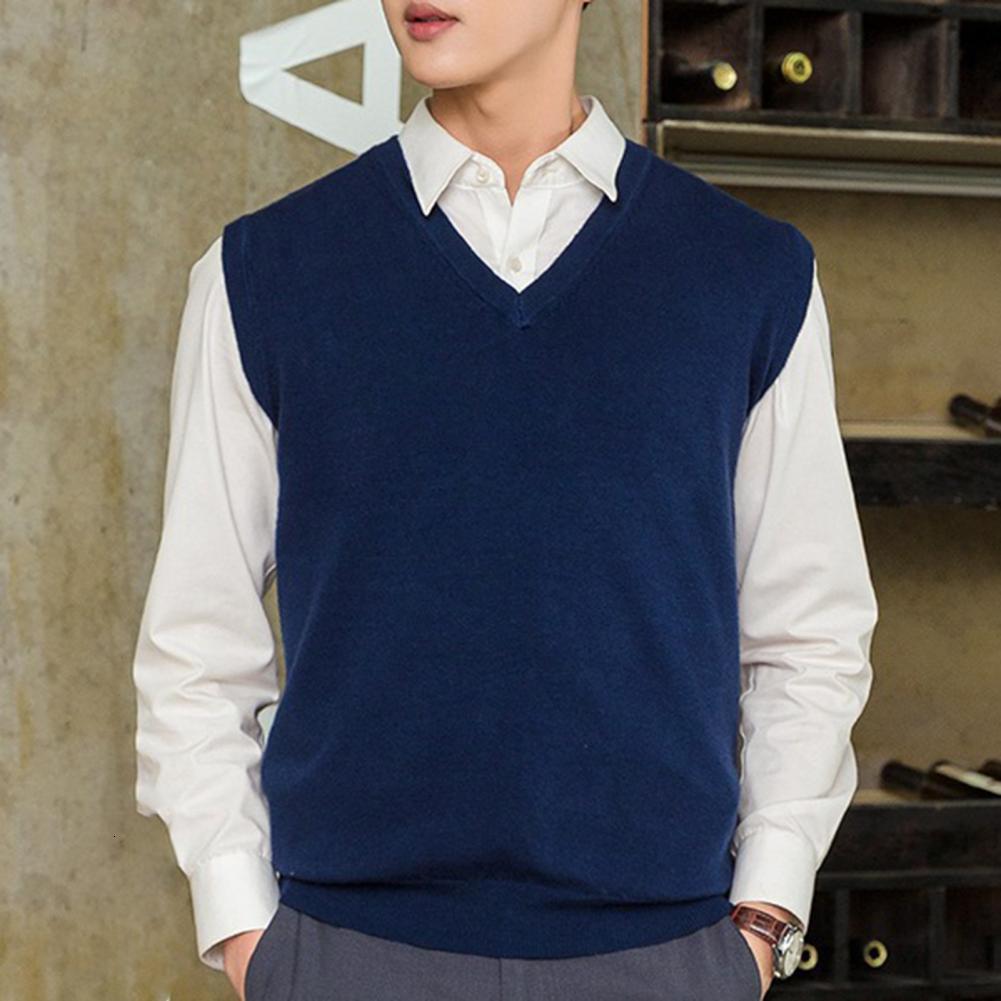 Mens Vests Sleeveless Loose Warm Sweater Vest Men Solid Color Vneck Pullover Waistcoat Autumn Winter Knitted 230921