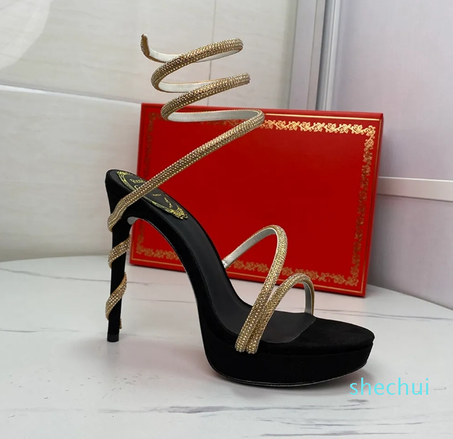 Sandales à plateforme, chaussures ornées de serpent, strass, créateurs de luxe, lustre en cristal
