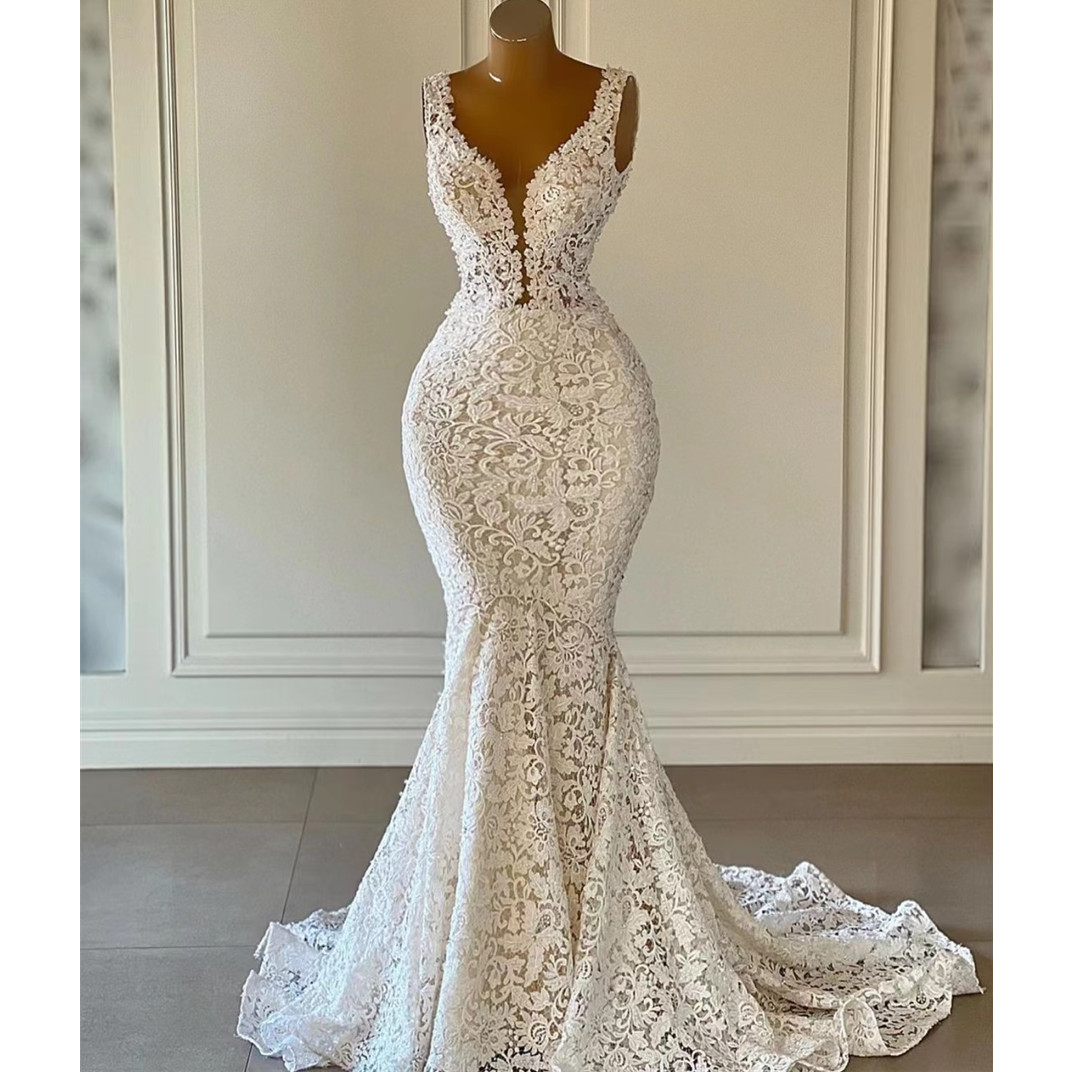 Robes de mariée sans manches illusion en dente