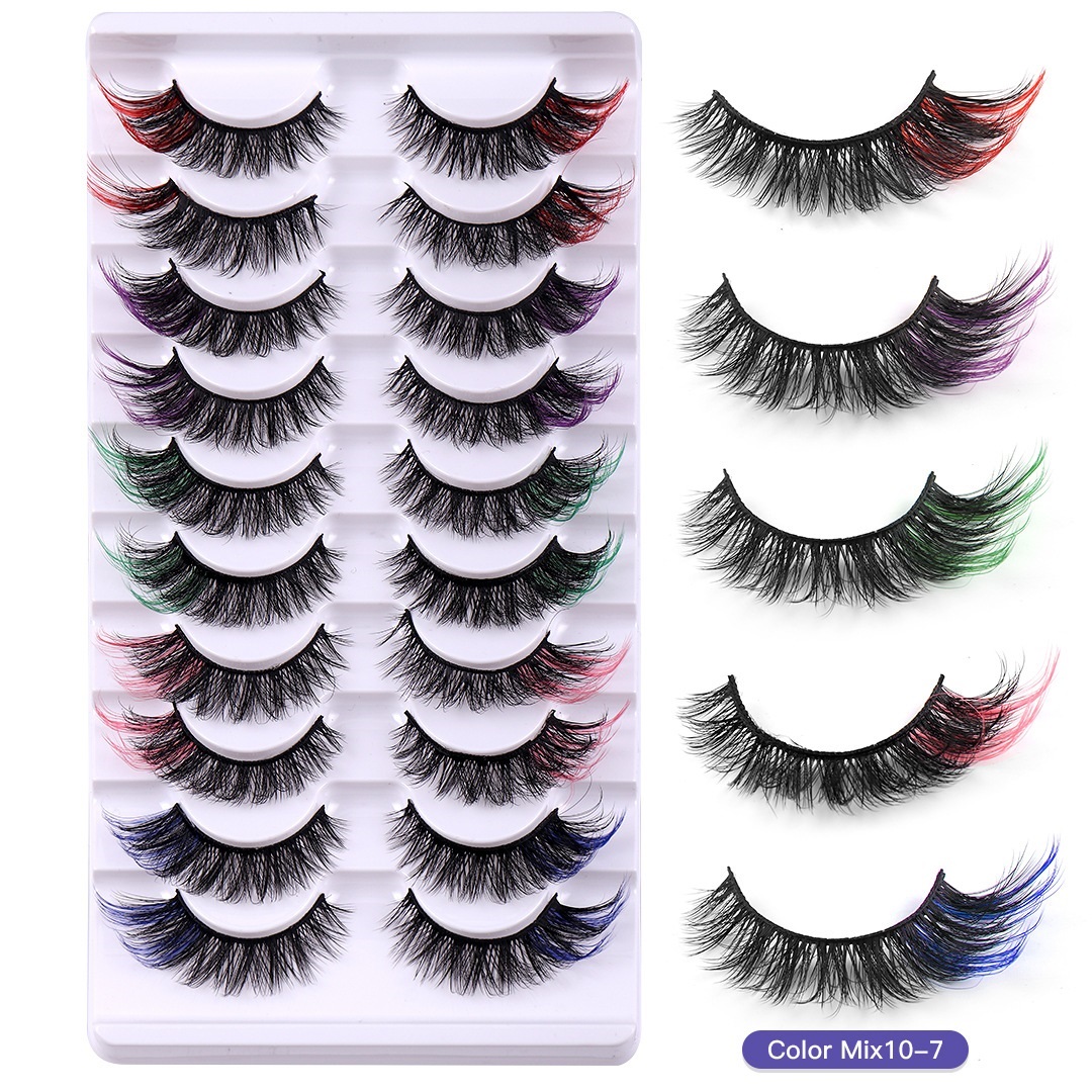 Thick Fluffy Colored Fake Eyelashes Winged Naturally Soft Light Handmade Reusable Faux Mink lashes with Color Full Strip Eyelash Extensions-image-904667635