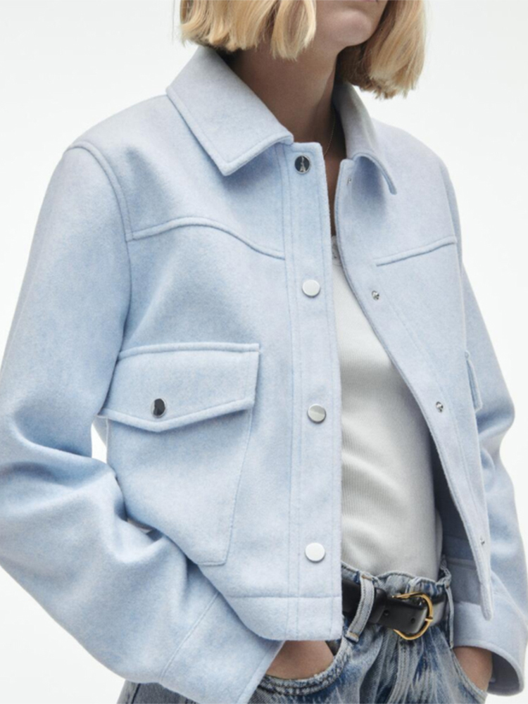 Vestes pour femmes 2023 printemps automne bouton col rabattu veste de Baseball courte mode solide vêtements d'extérieur avec poches 230922
