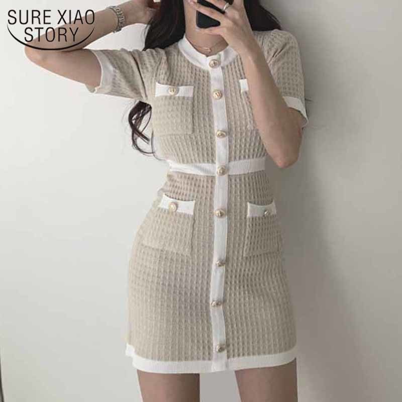 Robes décontractées de base Élégante robe tricotée en laine coréenne 2023 Fête Automne Noir Slim Bouton Moulante Mini Robe Feminina Vêtements d'h