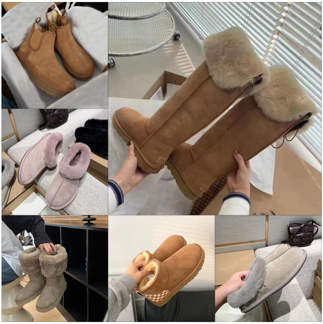 Designer Snow Ug Bottes Australiennes Femmes Botte Tasman Bailey Dune Châtaigne Boucle D'hiver Fourrure Neige Demi Genou Court Dame En Peau De Mo