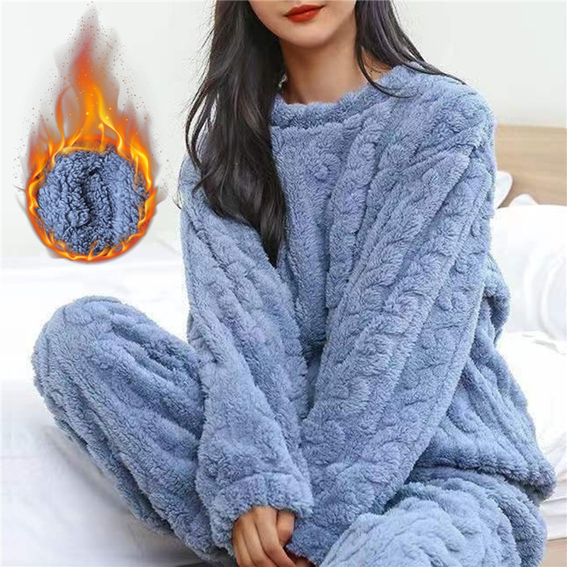 Womens Sleepwear Autumn Winter Warm Flannel Women Pyjamas Sets Thick Coral Velvet Long Sleeve Soild Fleece Casual Homewear 2024 230921