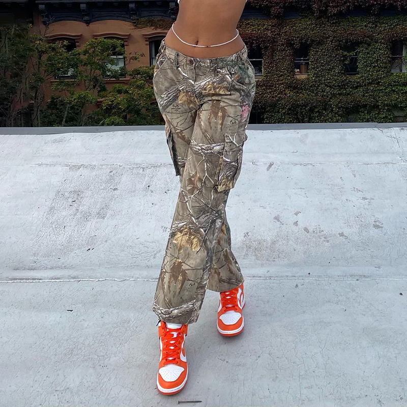 Men s Jeans CUTENOVA Women Casual High Waist Fashion Straight Pockets Camouflage Cargo Pants for Girls Streetwear Trousers 230922
