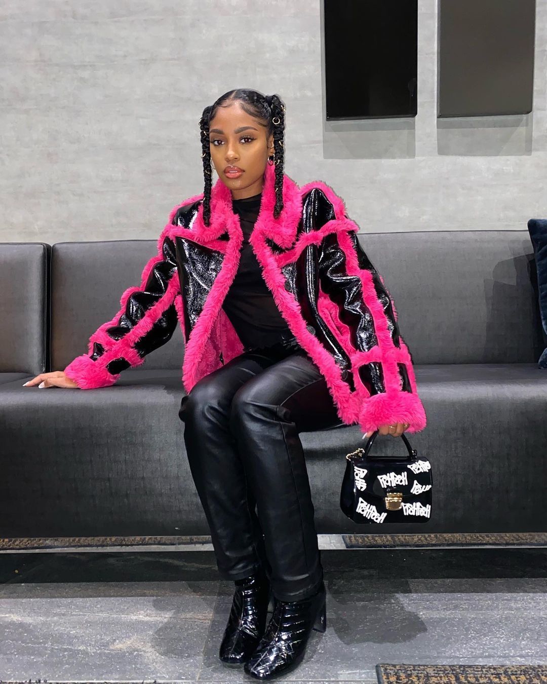 Women s Jackets COZOK Winter High end Leather Patchwork Wollen Cloth Office Lady Sweet Fashion Full Sleeve Womenm High Waist Short 230921