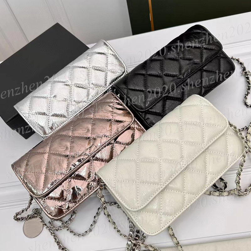 Fashion Wrinkled and Shiny Designer Wallets Women's Chain Shoulder Bag Messenger Bag 21x12x7cm-image-905413474