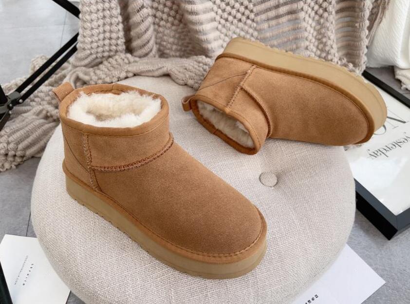 Femmes mini 5854 bottes de neige hiver bottes à fond épais nouveau populaire cheville en peau de mouton fourrure en peluche garder au chaud vérit