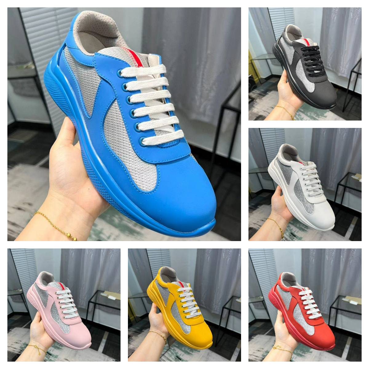 Marques de luxe Americas Cup Mesh Sneakers Chaussures Hommes Respirant Sports de plein air B22 À lacets Semelle basse Runner Tissus techniques En