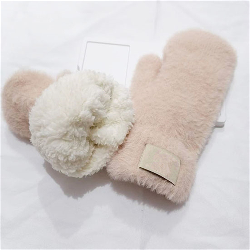 Imitation Rabbit Velvet Mittens Gloves Warm Cycling Driving Fashion Women Winter Warm Knitted Outdoor Glove 6 Colors