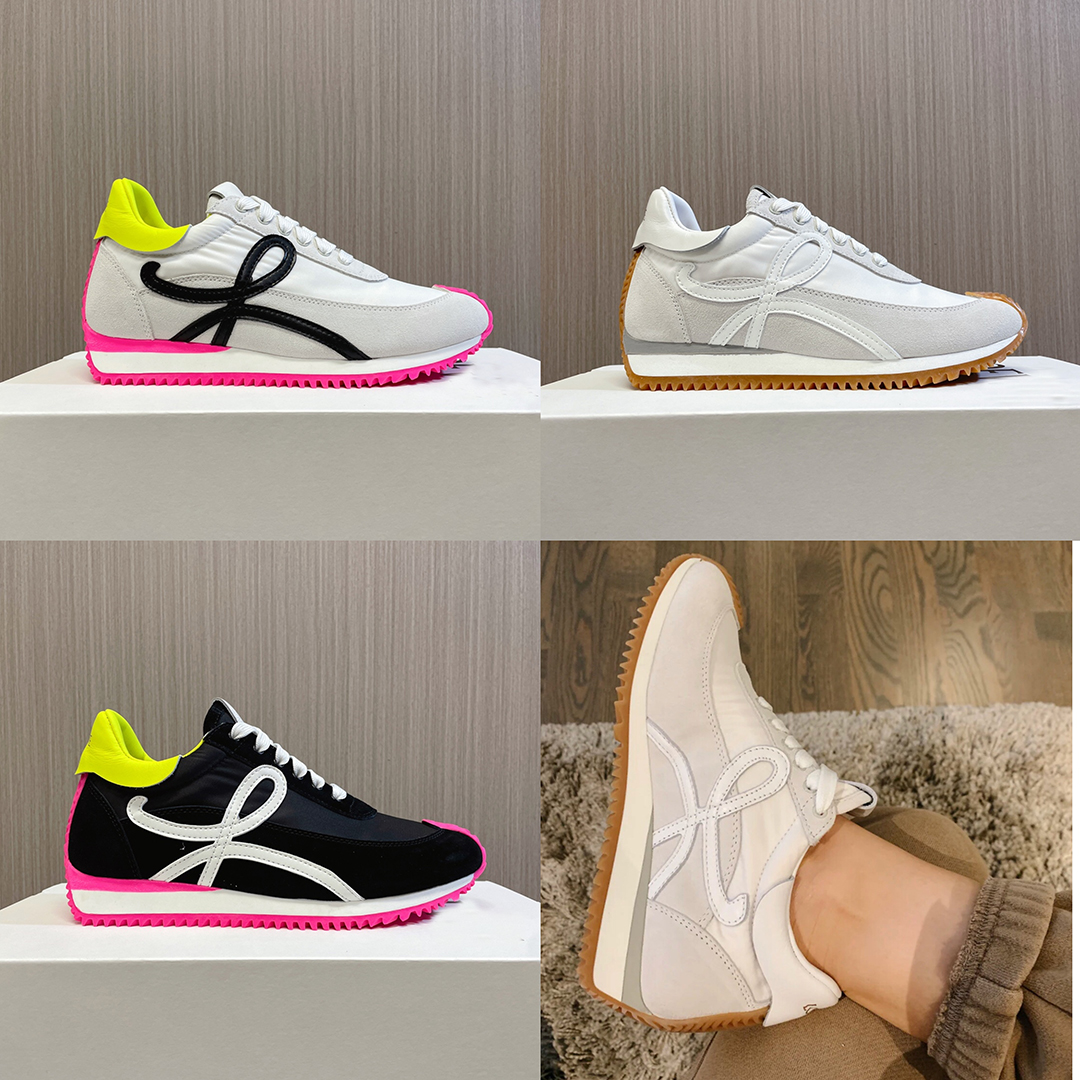 Designers Casual Shoes Men Women Couple Running Lace Up Mix match color matching Top Quality Leather patchwork flat heels Round head Athleisure s-image-905988559