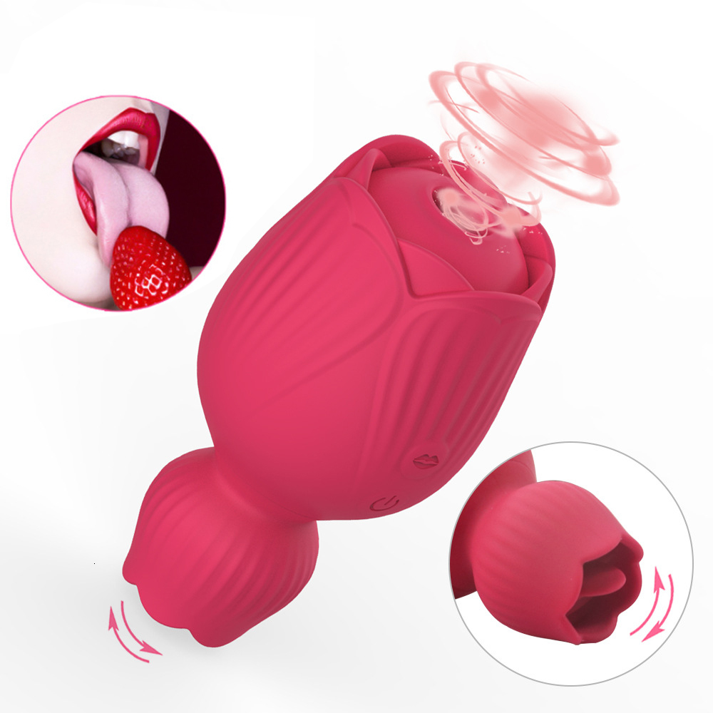 Vibrators Rose Vibrator Toy with Tongue Licking Oral Nipple Clit Clitoris Sucker Stimulator Female Adults Goods G Spot Sex Toys for Women 230923