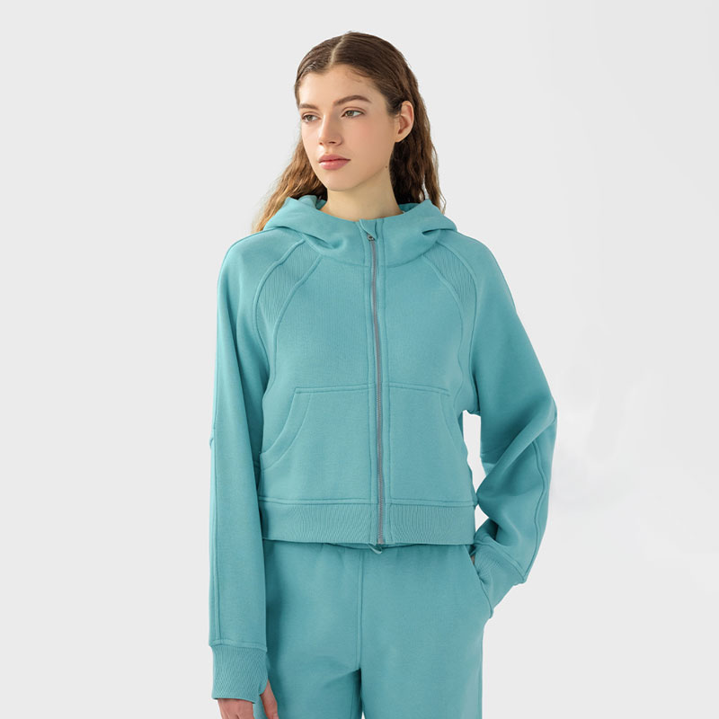 L-w004 Full-Zip Hoodie Cotton Gym Coat Relaxed Fit Yoga Long Sleeve Sweatshirts Women Sports Jacket Hooded Top Cropped Hoodies with Thumbholes