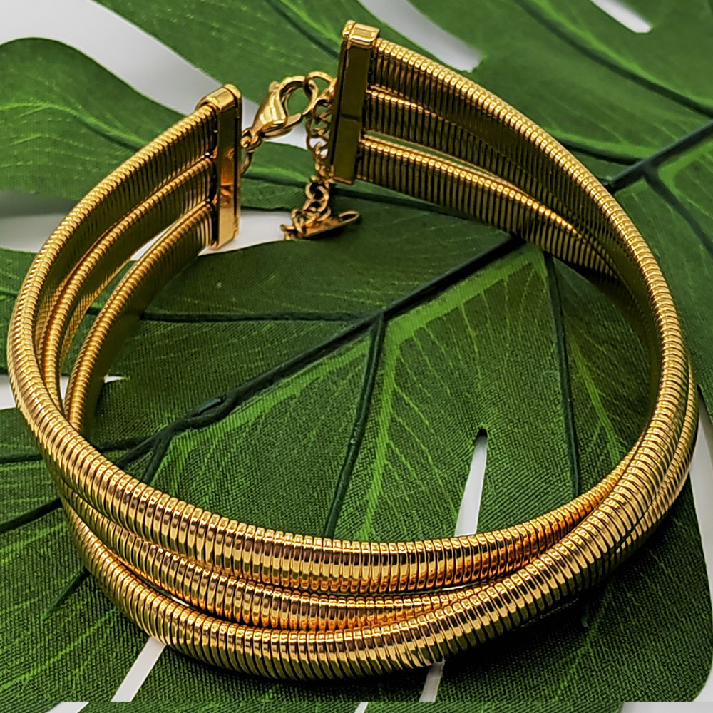 Chokers 18k Gold Plated Stainless Steel Punk Necklaces Vintage Gypsy Elastic Multi-layer Choker For Women Girl Fashion Aesthetic Jewelry 230923