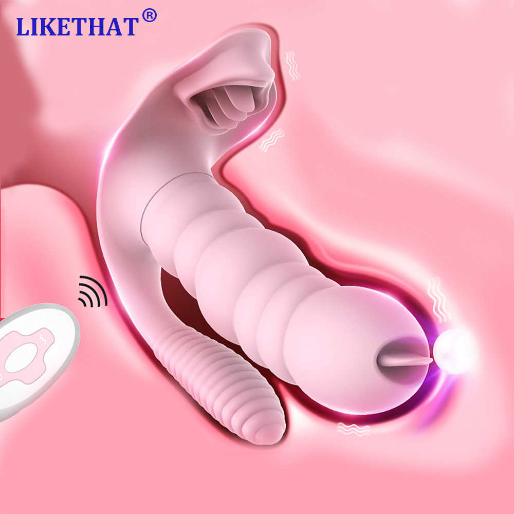 NXY Vibrateurs 3 en 1 Lécher Sucer Vibrateur Érotique 10 Mode Vibrant Anal Vagin Clitoris Stimulateur Portable Langue Orale Sex Toys pour Femmes
