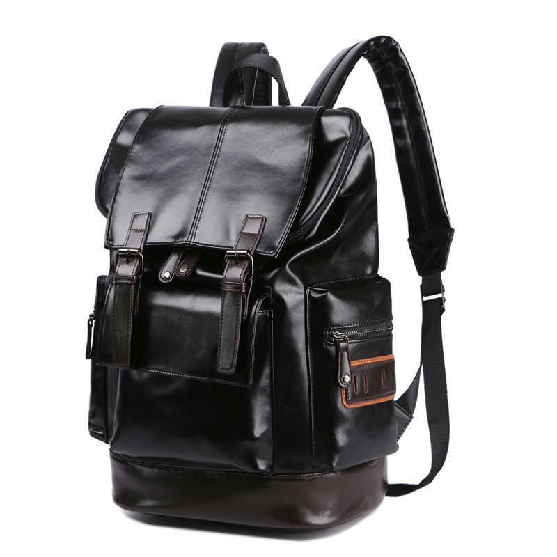 Korean Version Men's Pu Leather Large Backpack Fashion Trend Schoolbag Student Backpack Leisure Business Soft Leather Travel Bag 230715