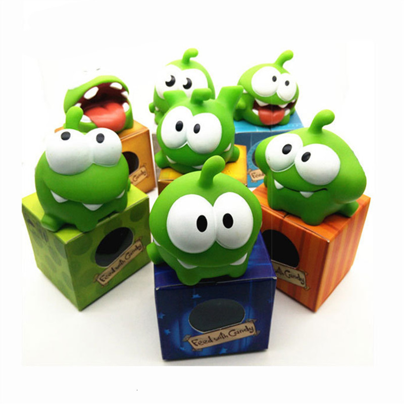 Jouets de bain 7pcs Kawaii Colle Vinyle Caoutchouc Bande Dessinée Poupée Jeu de Téléphone Couper La Corde Grenouilles OM NOM Bonbons Gulping Mons