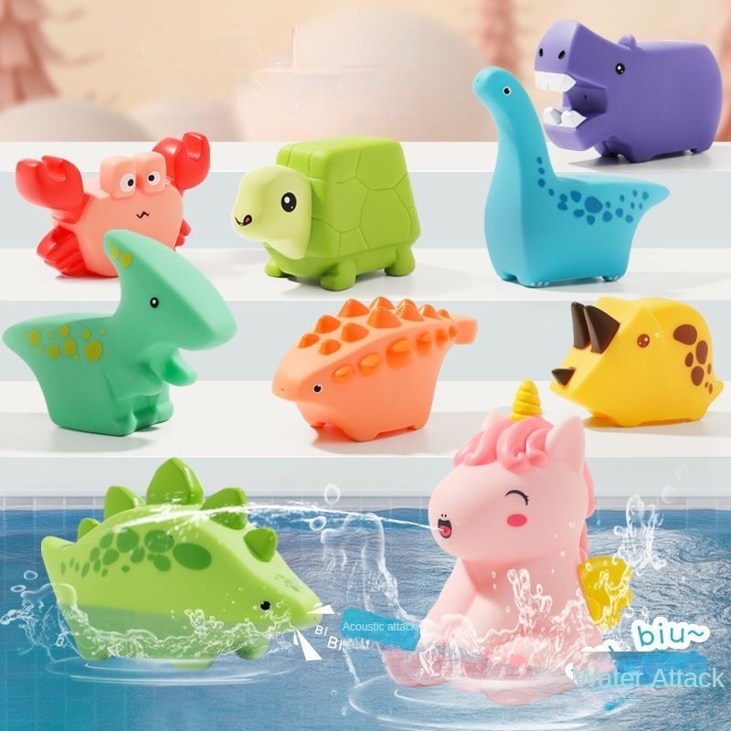 Jouets de bain Animaux mignons Jouet de bain Jouets d'eau de natation Flotteur en caoutchouc souple Son de compression Enfants Lavage Jouer Cadea