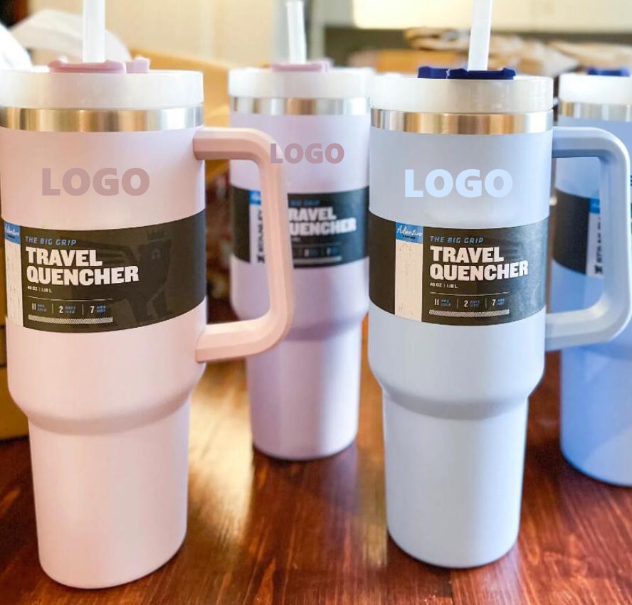 40oz Pink with Logo Tumblers Cup With Handle Insulated Stainless Steel Tumbler Lids Straw Car Travel Mugs Coffee Tumbler Termos Cups ready ship G-image-537496156