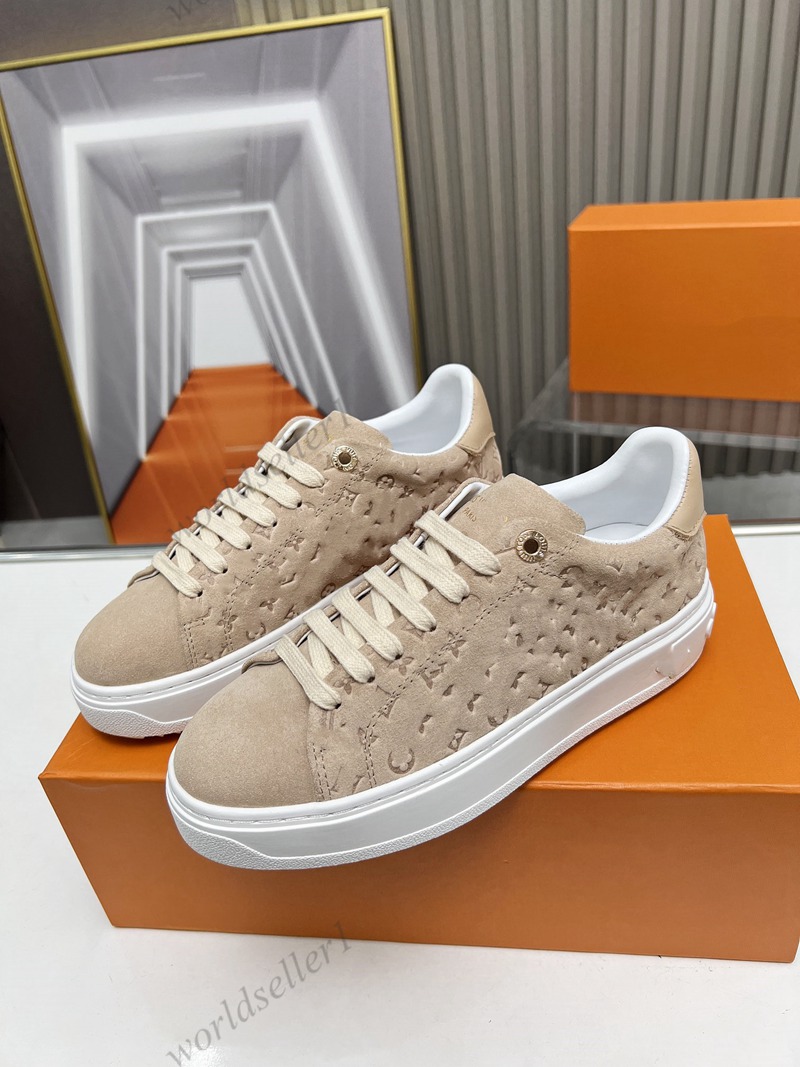 Time Out Sneaker Luxury men and women Casual Shoes Calfskin real Leather Pink White Embossed Brown Printed leather designer womens sneakers