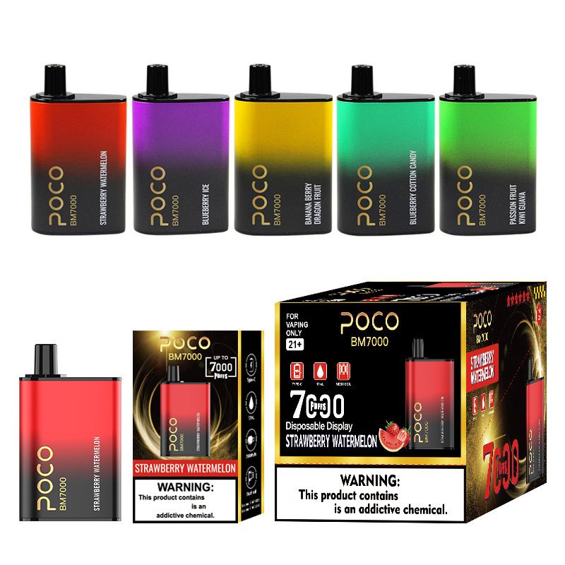 Original 7000 Puffs Electronic Cigarette Poco BM7000 Disposable Vape Pen Rechargeable Mesh Coil 17ML 10 Flavors Device NO TAX