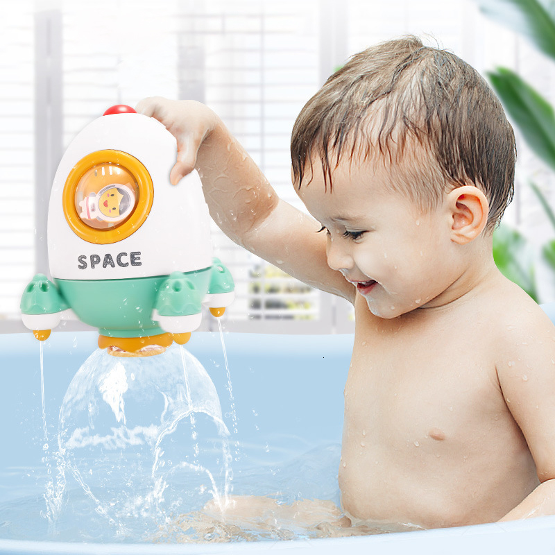 Jouets de bain Jouet de bain en plastique de haute qualité infantile bébé enfants forme de fusée rotation jet d'eau baignoire temps douche eau jo