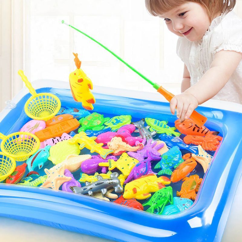 Toys de bain 30/52 PCS Jouets de pêche magnétique Ensemble de canne de poisson en plastique Playing Water Game Educational Toys Fish Square Gift