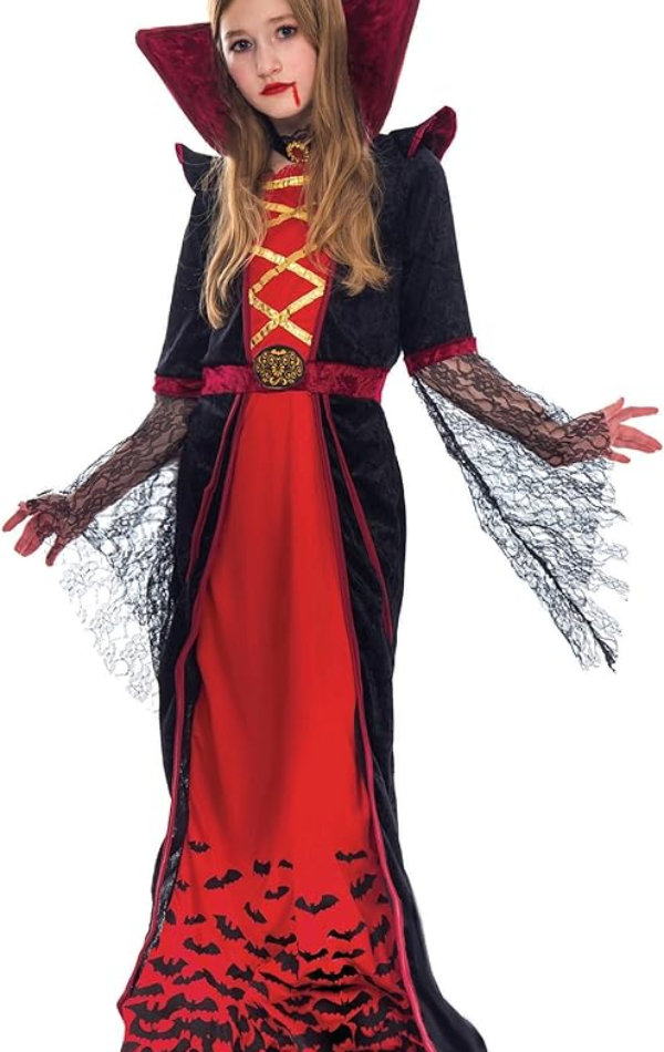Royal Vampire Costume for Girls Deluxe Set Halloween Gothic Victorian Vampiress Queen Dress Up Party Halloween Costumes