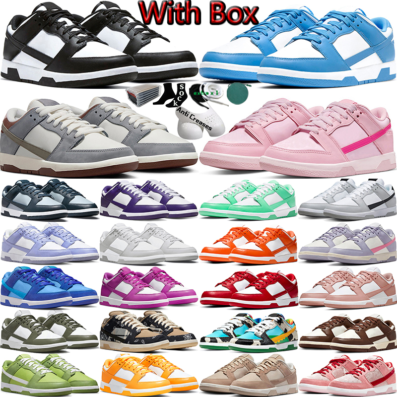 With Box Men Women Casual Shoes Flat Sneakers Low Panda White Black Grey Fog Triple Pink University Blue Red Green UNC Syracuse Sail Coral Chalk Men
