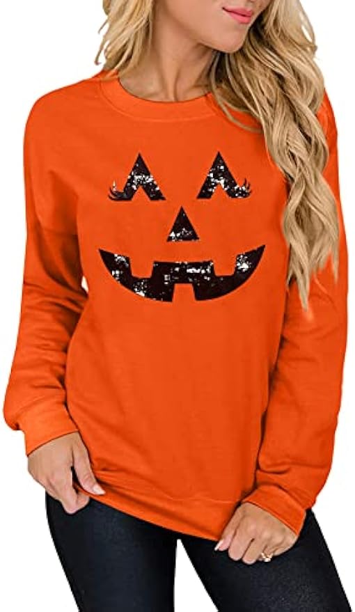 Halloween Sweatshirt Women's Halloween Long Sleeve Pumpkin SweatShirt