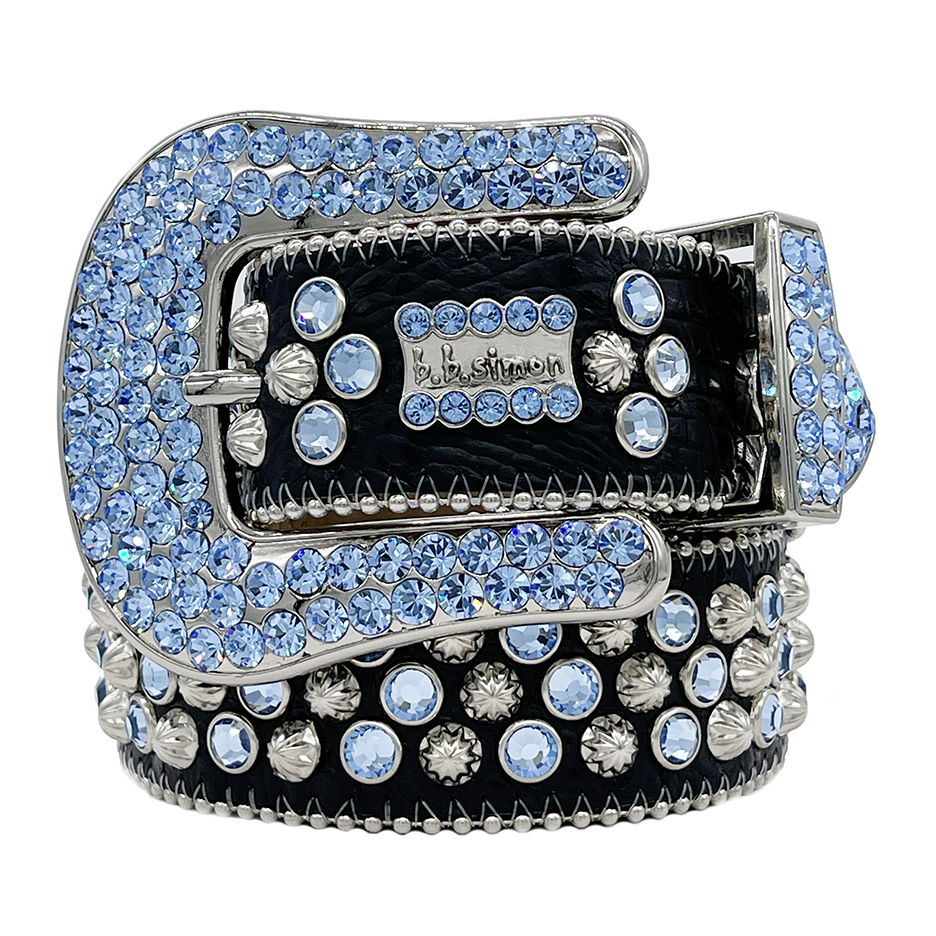 Punk style Rapper Rhinestone Bb Simon Belt Men's studded with shiny Rhinestone rap designer belt