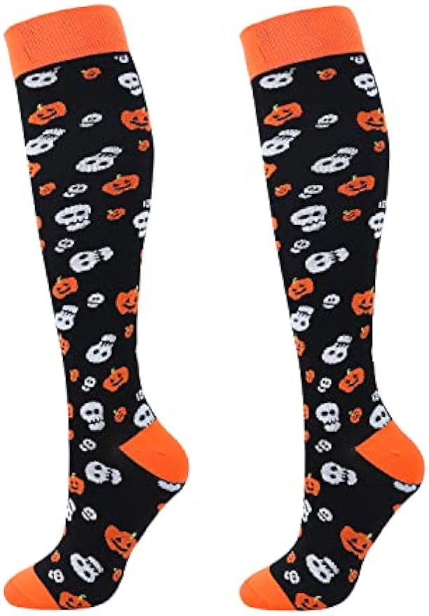Halloween Socks Compression Socks for Women 20-30 Mmhg Knee High Socks for Support Circulation Nurse Pregnancy Sports Travel Flight