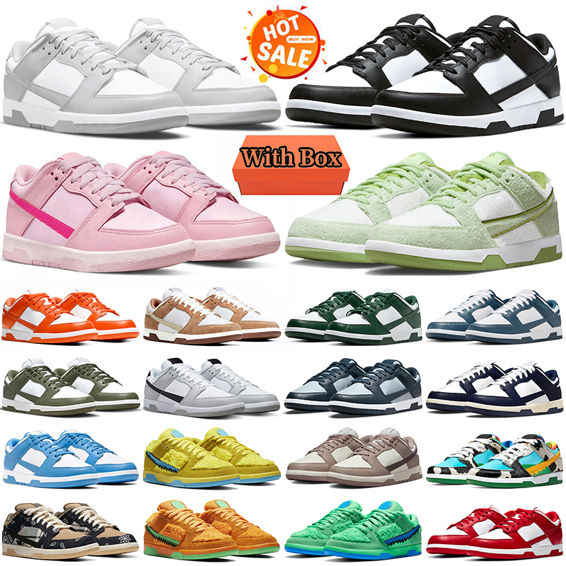 With Box Low Running Shoes Panda Pink Chunky Men Women White Black UNC Grey Fog Team Green Syracuse Olive GAI Mens Trainers Outdoor Sports Sneakers