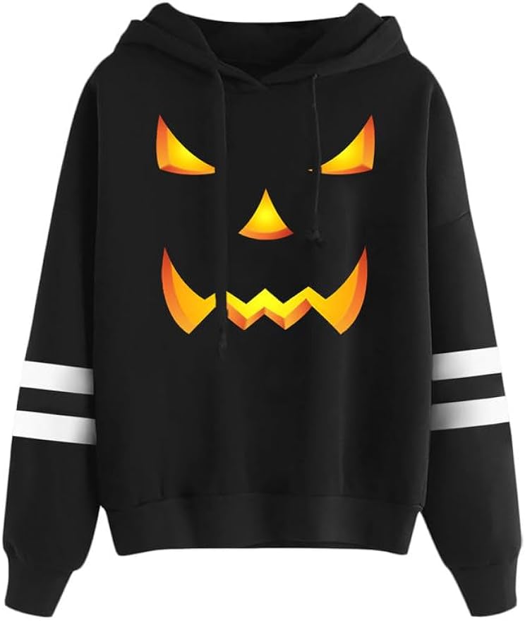 Halloween Women's Hoodies Long Sleeve Pumpkin Skeleton Hoodies Halloween Sweatshirt