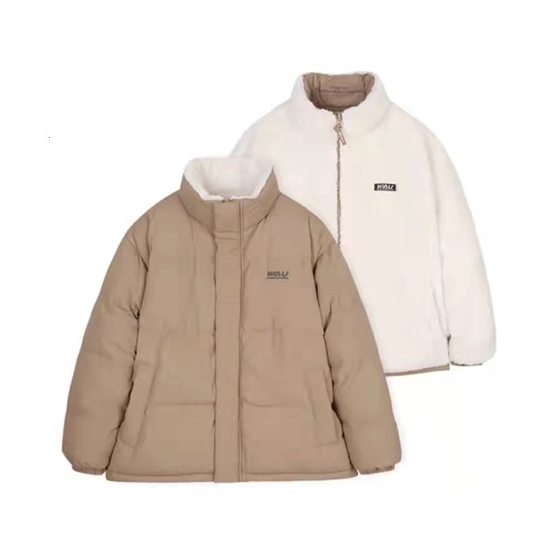 Women's Down Parkas Khaki Double-Sided Down Jacket Women's White Winter Lamb Wool Coat Plush Thickened Warm Reversible Woman Coat Parka Wi