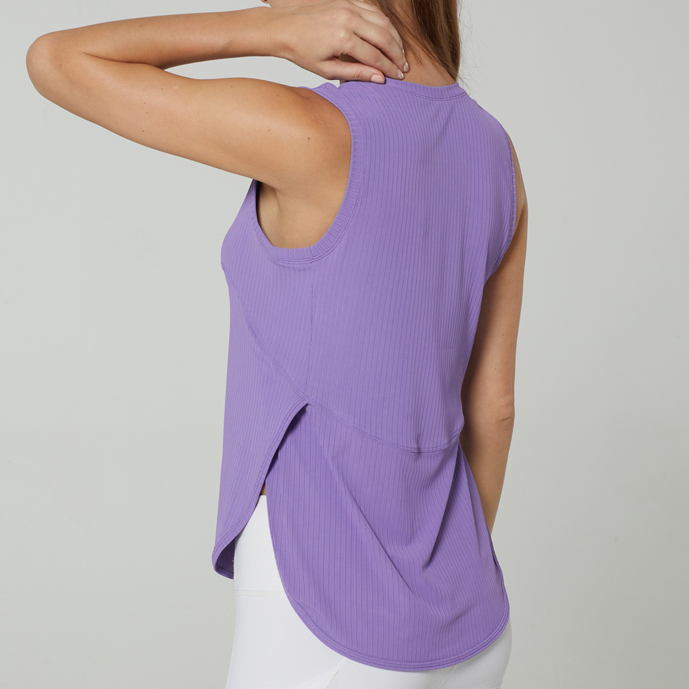 UU-1283 Women Sports Vest O neck Sleeveless Side Open Breathable Quick Dry Yoga Shirt Running Training Loose Fitness Clothes Sports Tank top-image-906616801