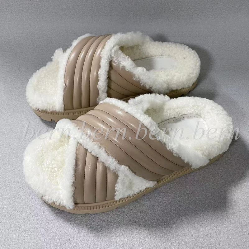 Premium Fashion Leather Fur Integrated Women&#039;s Warm Slippers EU35-41-image-906586866