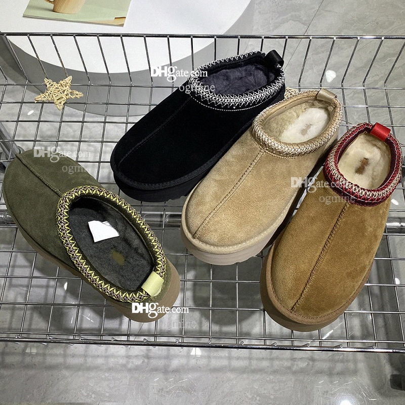 Designer australien W Tazz Braid Pantoufles Tasman Moutarde Seed Slides Plate-forme plate Mélange de laine Diapositives de loisirs d'hiver Warm W