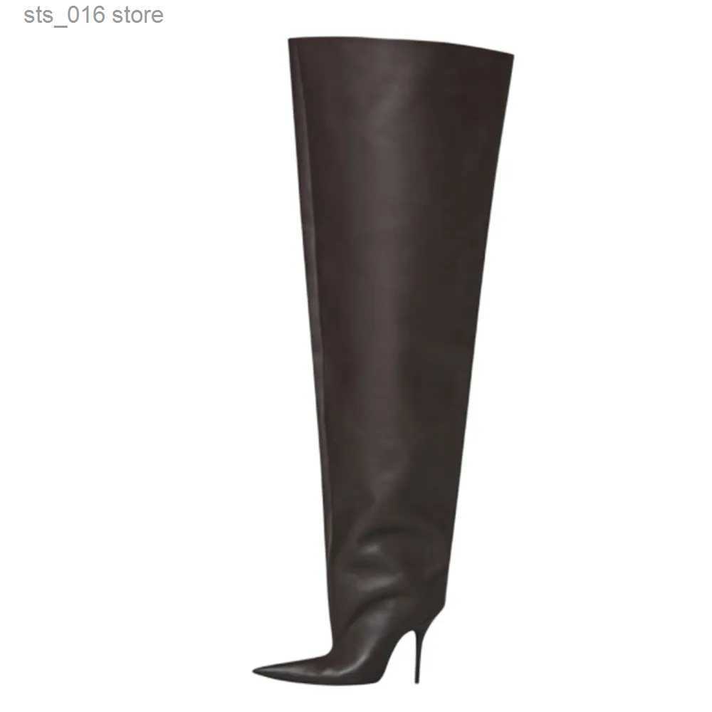 Bottes 2023Europe et américain automne et hiver nouvelles bottes à manches pointues marque de mode talon haut genou longueur bottes pour femmes T