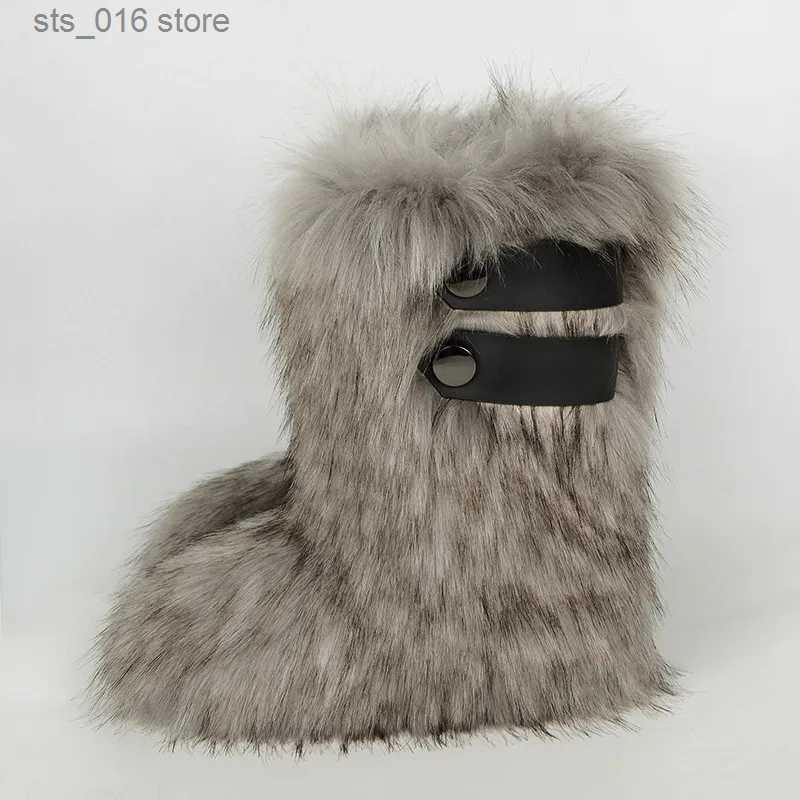Boots 2023 Winter Men Fur Boots Luxury Thick Fluffy Furry Fur Snow Boots Outdoor Couple's Mid-calf Platform Warm Plush Cotton Boots T230927