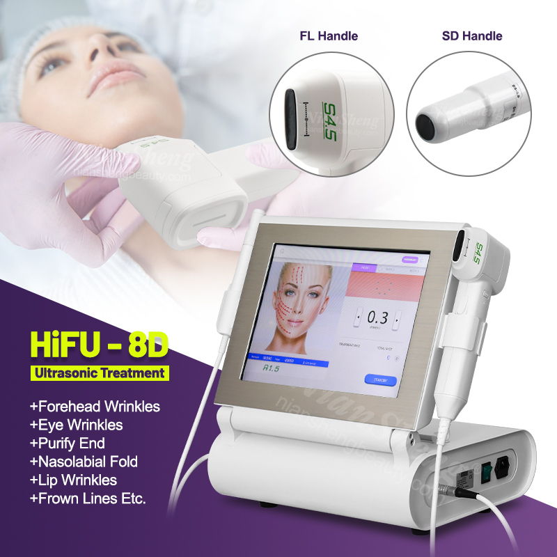 Équipement de beauté raffermissant pour le visage multifonctionnel 7D 8D 9D Machine à ultrasons HIFU 8 cartouches SMAS Lifting du visage Rajeunis