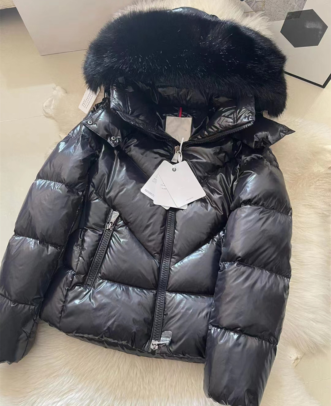Women Celacs Short Down Jacket Black Designer Fur Hooded Winter Coat Warm